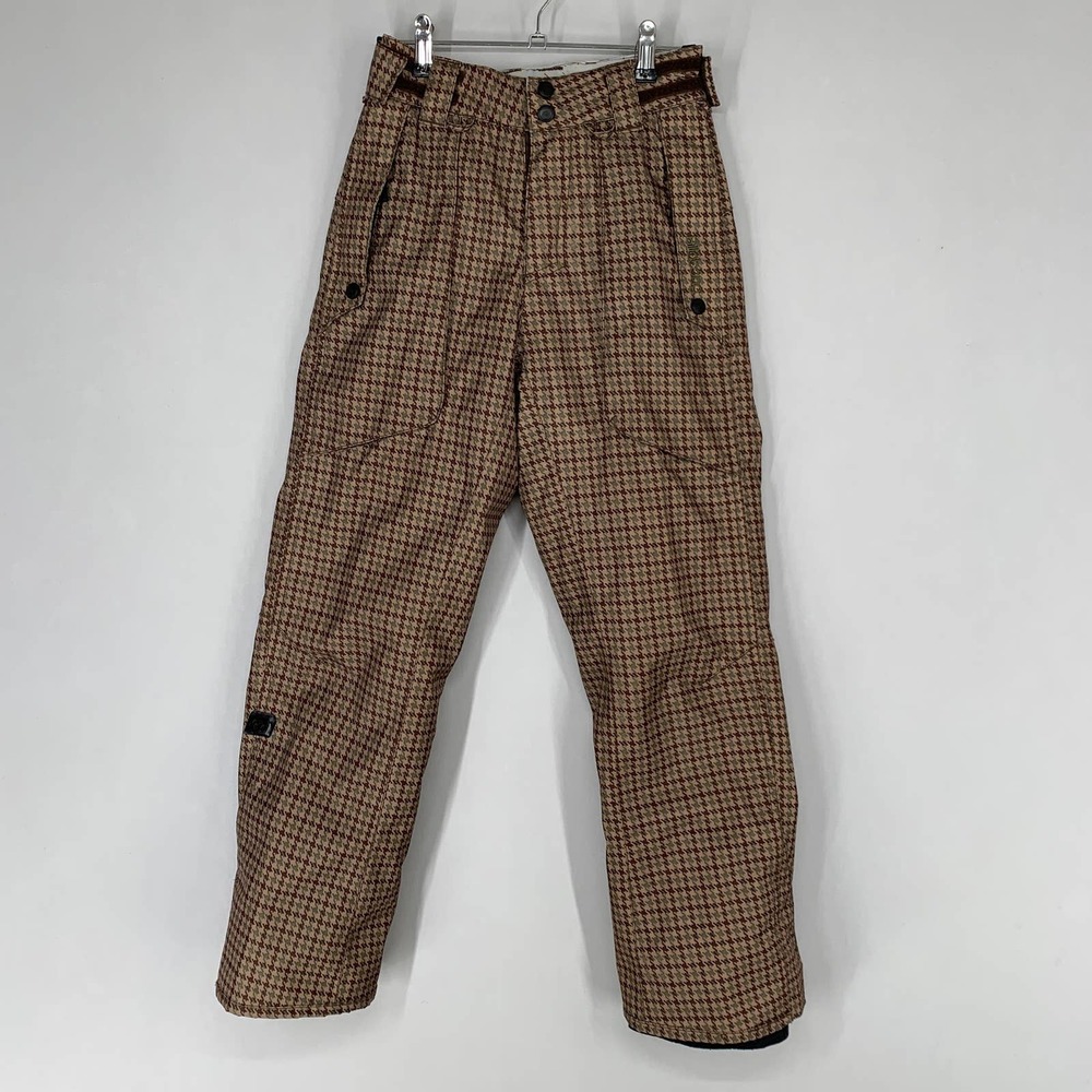 Billabong Kids Snow Pants Medium Brown Houndstooth Ski Youth Boys
